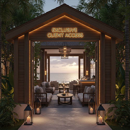 Image suggesting "VIP access" and exclusivity, such as a velvet rope or private luxury lounge entrance, symbolizing exclusive luxury travel promotions.