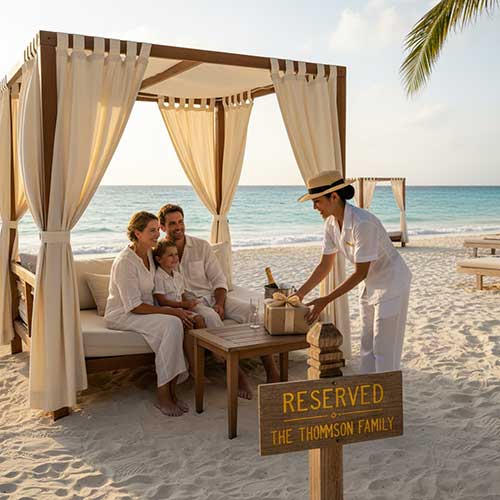 Photo suggesting privacy and personalized service at a luxury resort, such as a dedicated concierge or a reserved cabana.